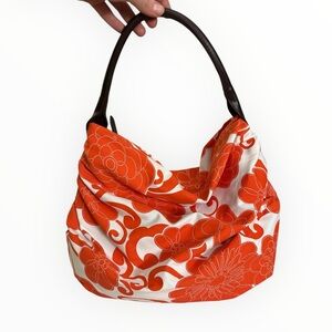 Saks Fifth Avenue Orange and White Floral Hobo Bag
